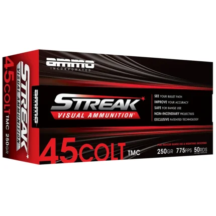 Ammo Inc 45C250TMCSTRKRED50 Streak Visual (RED) 45Colt 250gr Total Metal Case 50 Per Box