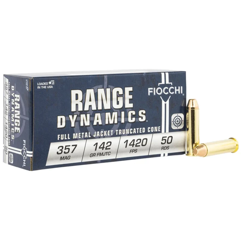 Product Features & Specifications Fiocchi 357F Range Dynamics 357Mag 142gr Full Metal Jacket Truncated Cone 50 Per Box/20 Case Fiocchi Range Dynamics ammunition offers the American shooter cost-effective options that utilize the finest components available.High volume shooters appreciate this, and we strive in our craft by never compromising our quality standards with options that will suit your needs. Brand Fiocchi Model Range Dynamics Caliber 357 Mag Rounds Per Box 50 Casing Material Brass Muzzle Velocity 1420 fps Application Target Shooting Boxes Per Case 20 Bullet Type Full Metal Jacket Truncated Cone Bullet Weight 142 gr SKU 55843 UPC 762344001319 MPN 357F