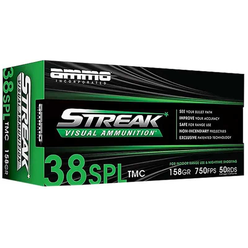 Ammo Inc 38158TMCSTRKGRN50 Streak Visual (GREEN) 38Special 158gr Total Metal Case 50 Per Box