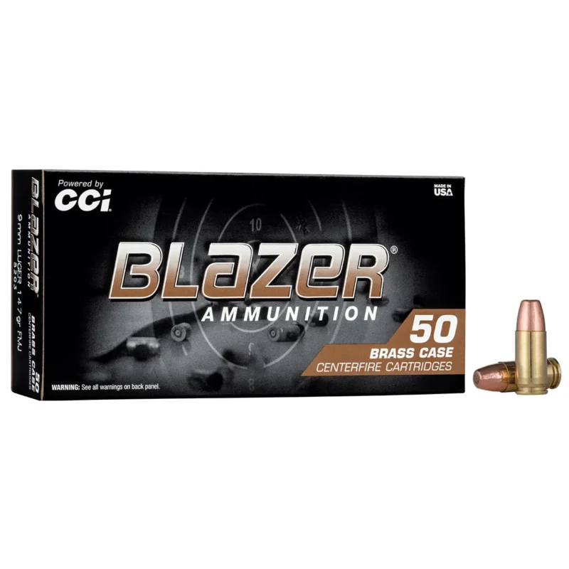 CCI 5203 Blazer Brass Handgun 9mm Luger 147gr Full Metal Jacket 50 Per Box