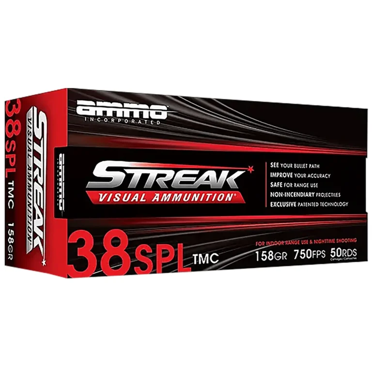 Ammo Inc 38158TMCSTRKRED50 Streak Visual (RED) 38Special 158gr Total Metal Case 50 Per Box