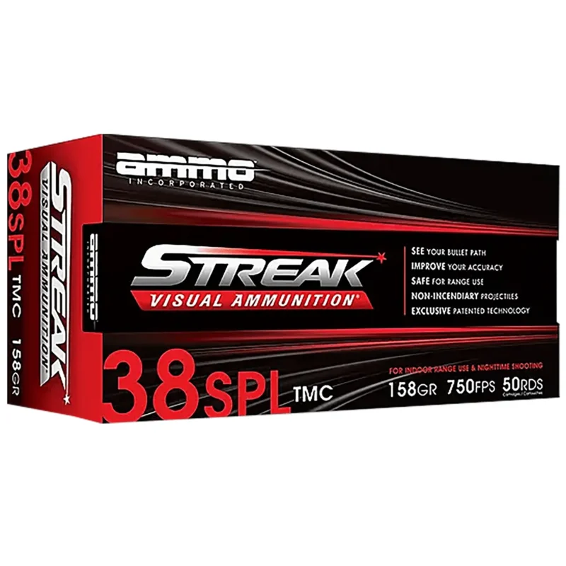 Ammo Inc 38158TMCSTRKRED50 Streak Visual (RED) 38Special 158gr Total Metal Case 50 Per Box