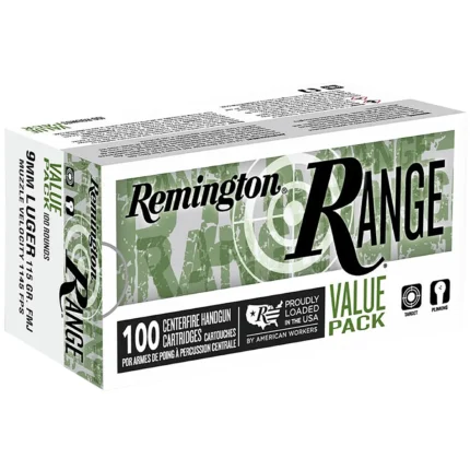 Remington Ammunition R23979 Range Value Pack 9mmLuger 115gr Full Metal Jacket 100 Per Box